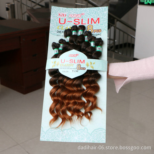 angie factory price premium fiber U-SLIM 8pcs hair weaves,ombre brazilian loose wave synthetic hair extensions for black women